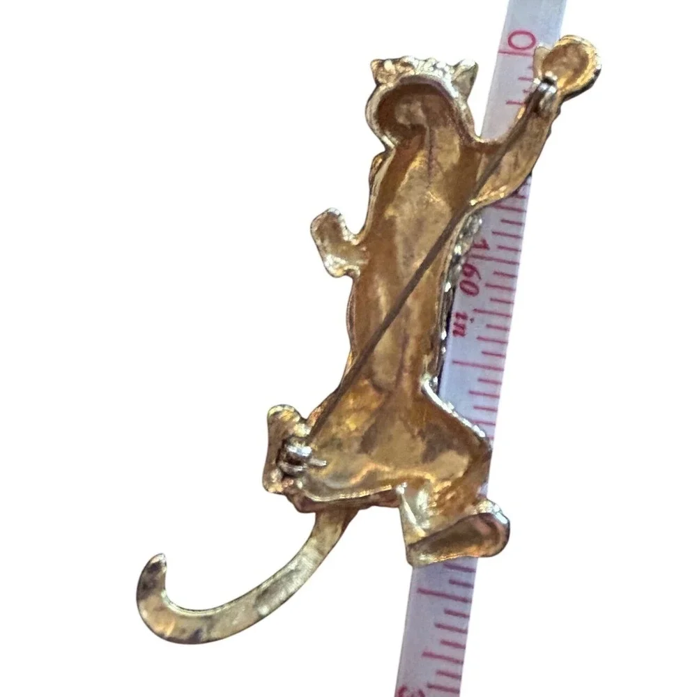 Vintage 1970s Gold Tone Panther Brooch – Leaping‎ Big Cat Figural Pin
